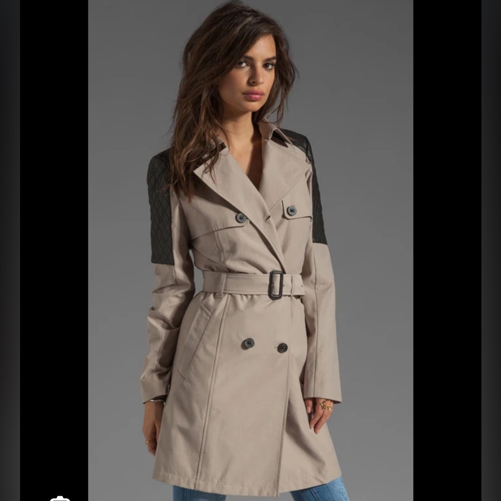 Mackage trench coat with leather shoulders